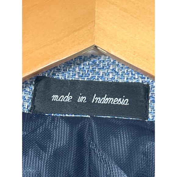 Vintage Norm Thompson Sport Coat 46 LONG Blue Tan 100% Pure Silk Deadstock - Picture 6 of 16